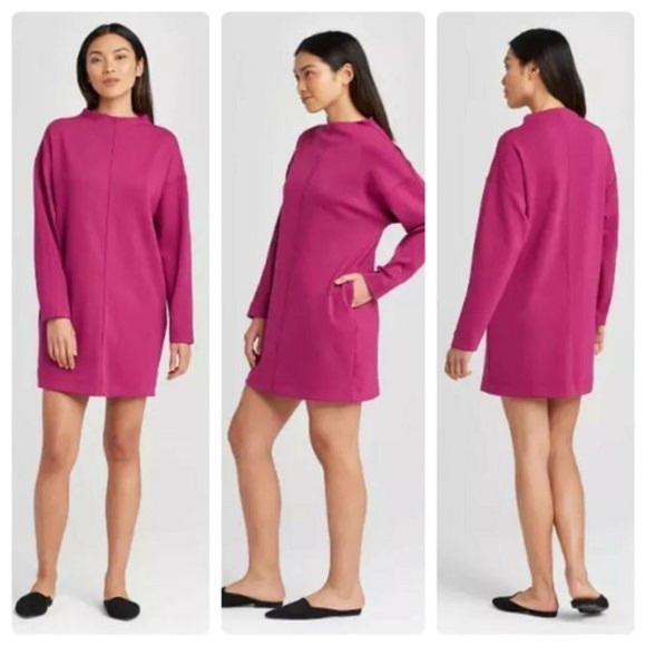 Prologue Dresses & Skirts - Prologue Women’s Scuba Mini Dress W/ Pockets Fuchsia Pink Large - Soft Barbie